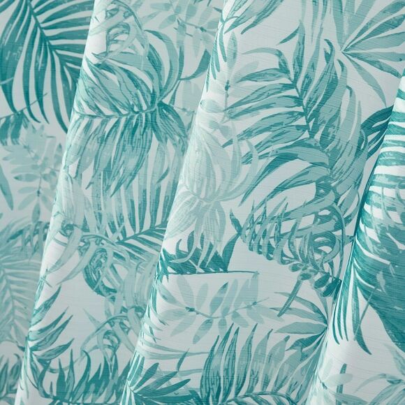 Tropical Green Palm Leaves Fabric Shower Curtain Ribbed Striped Textured Bath - Picture 3 of 5